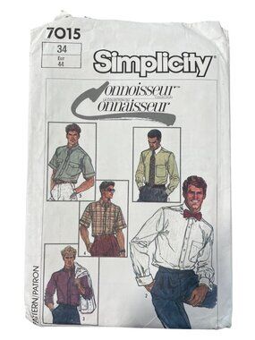 80s Simplicity 7015 Mens Shirt Pattern Size 34 Classic Designs 5 Styles UNCUT